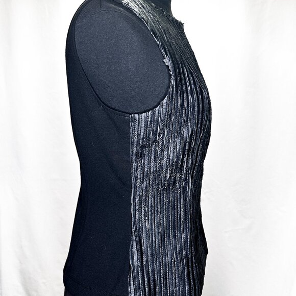 Bebe Black Leather Medium Tank PU Stripe Top ribbed - Picture 3 of 8